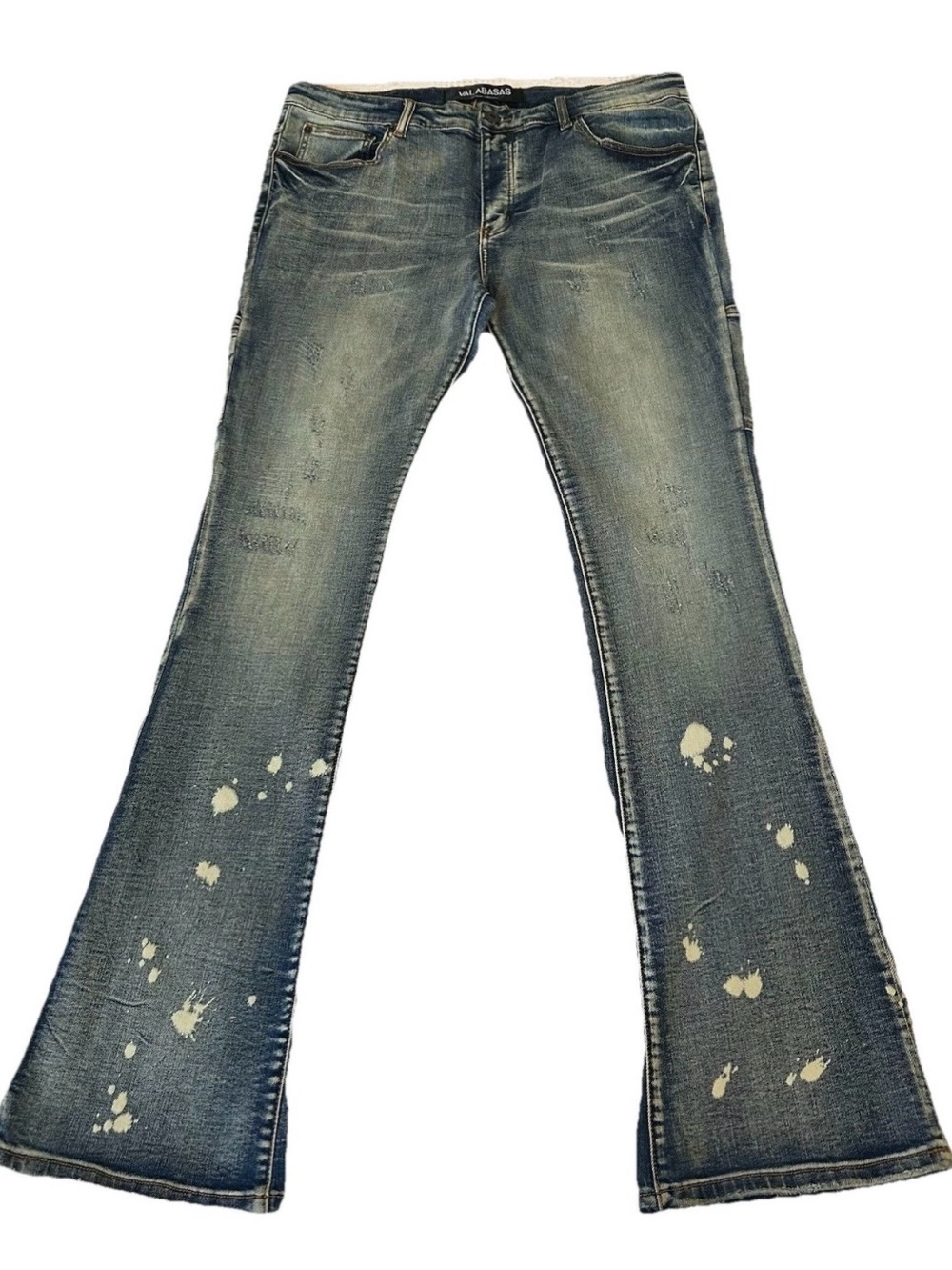 Valabasas Carpintero Distressed Bootcut Jeans 36x35 Paint Splatter Stacked Denim